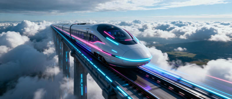 云上飞驰的未来列车图片