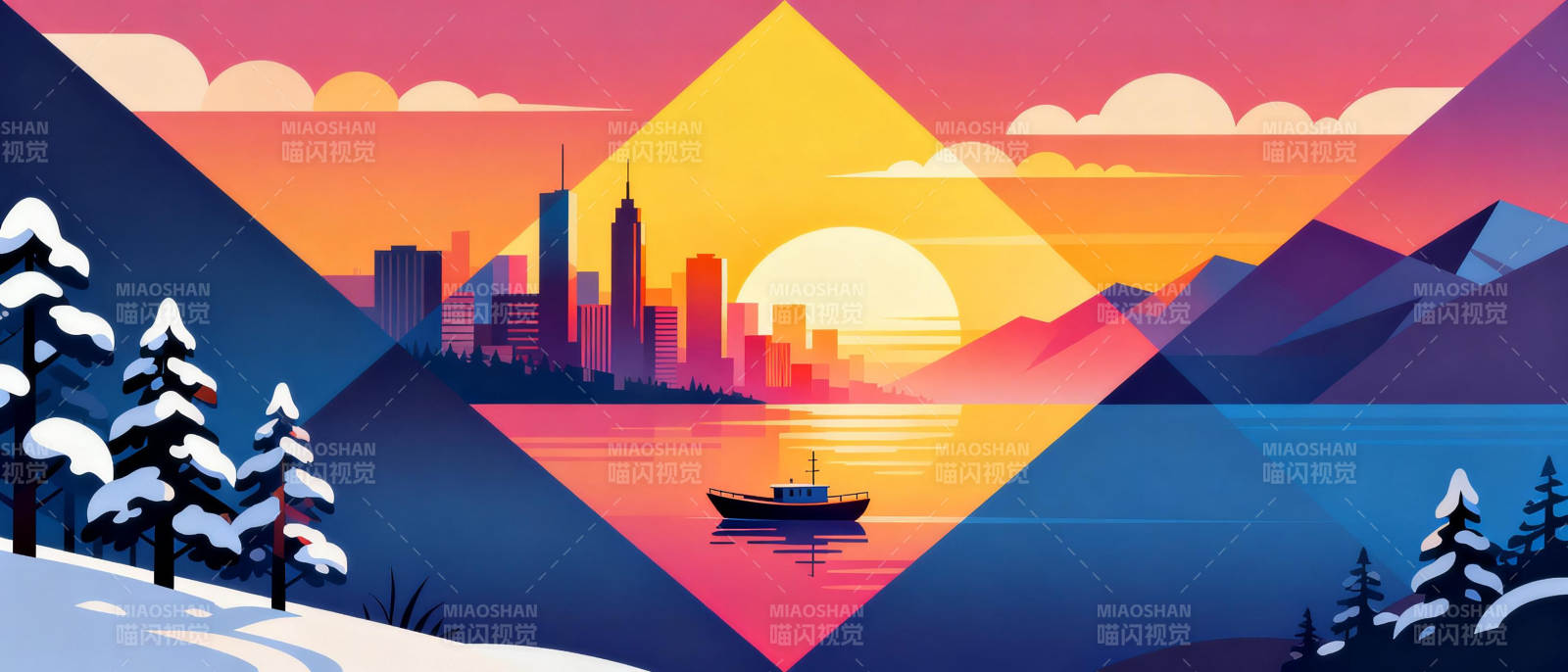 雪夜城市剪影图片