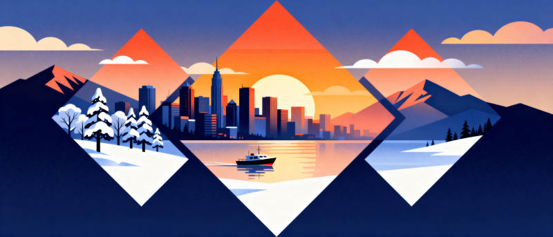 雪景都市日落图图片