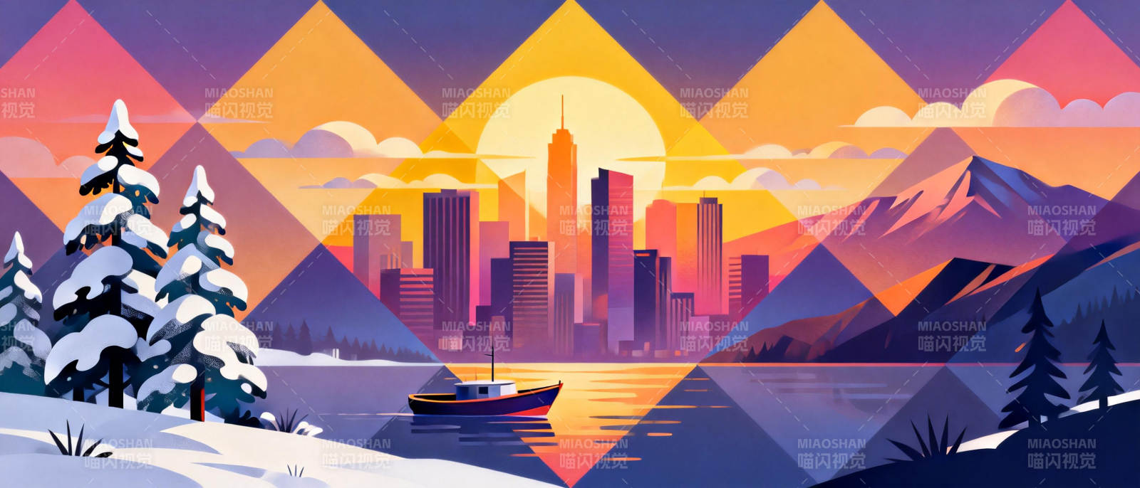 冬日城市剪影图片