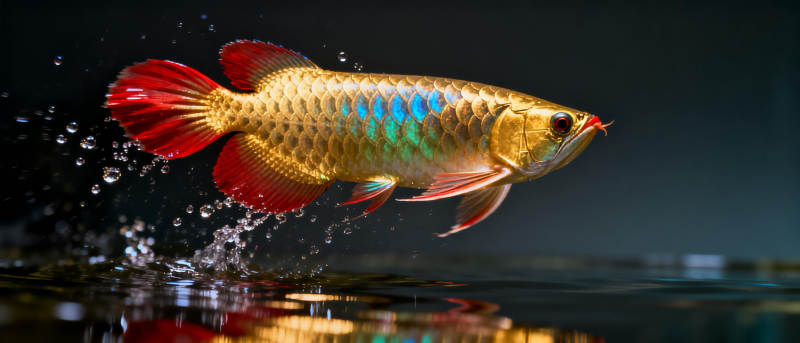 红尾金龙鱼跃水图片