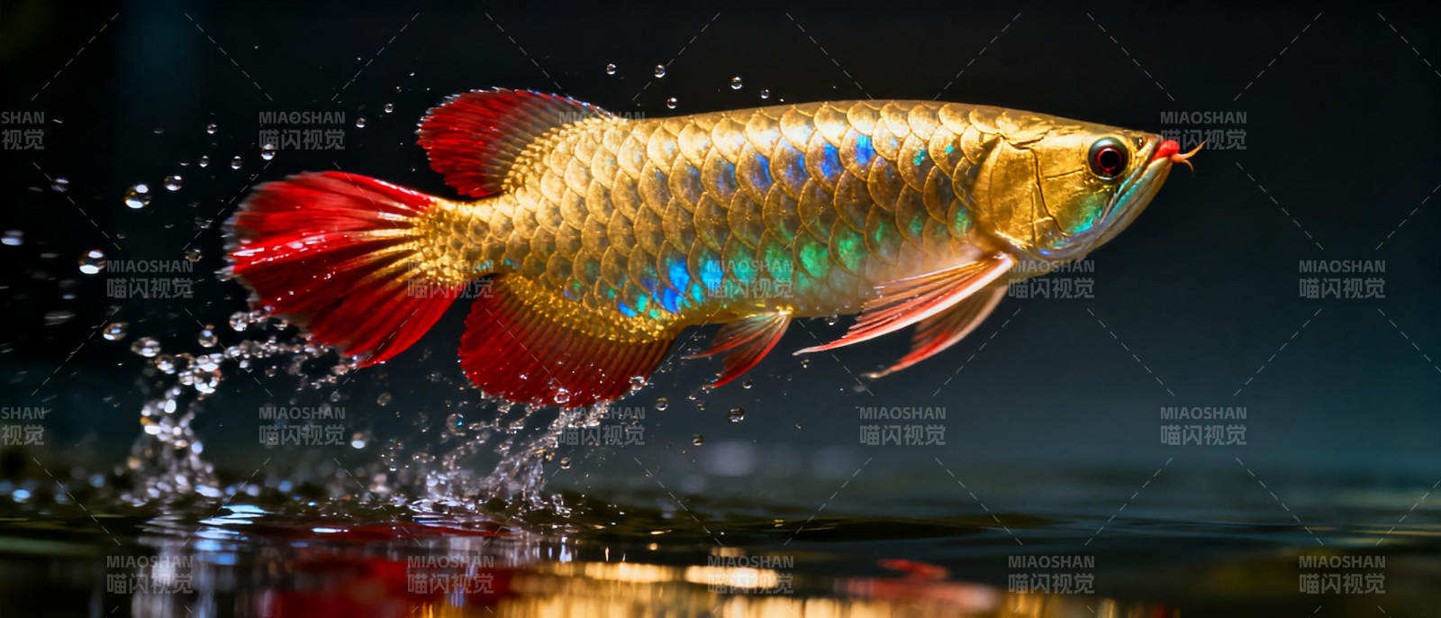 红尾金龙鱼跃水图片