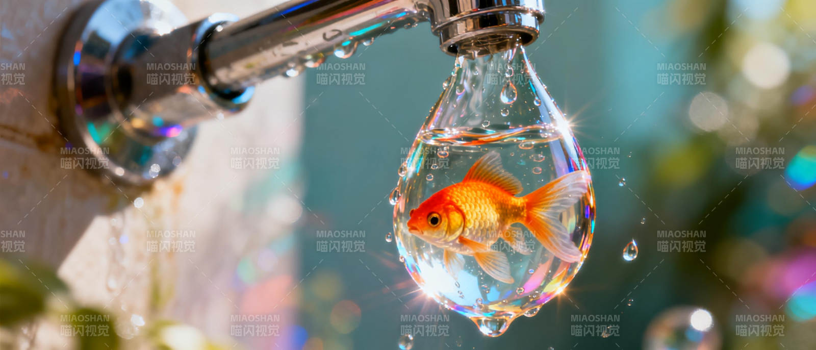 水滴中的金鱼图片
