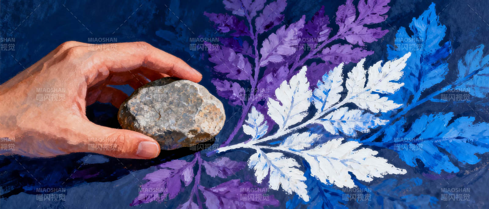 手握石 叶影斑斓图片