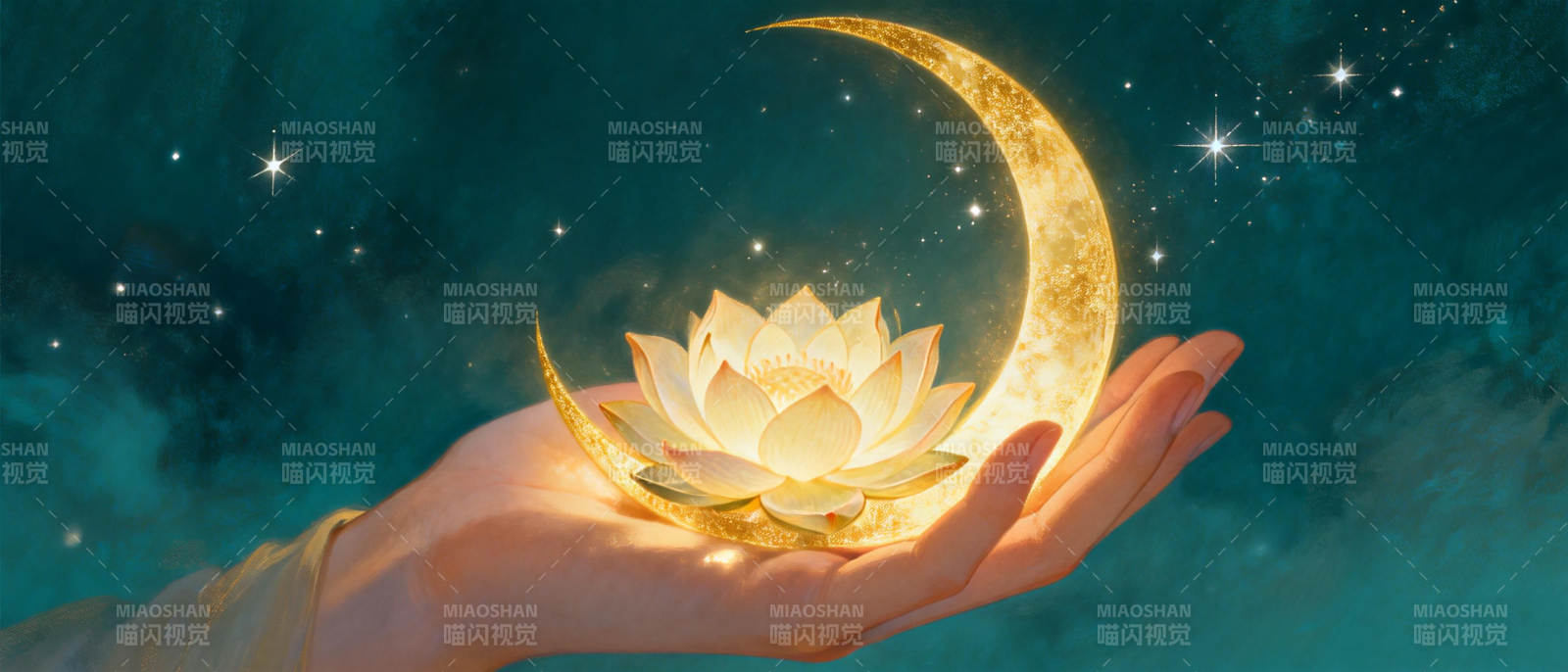 月光莲花掌心绽放图片