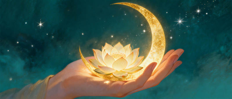 月光莲花掌心绽放图片