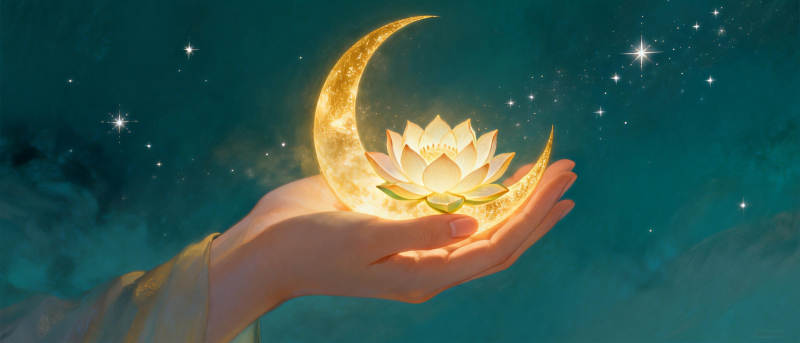 月光莲花掌心绽放图片