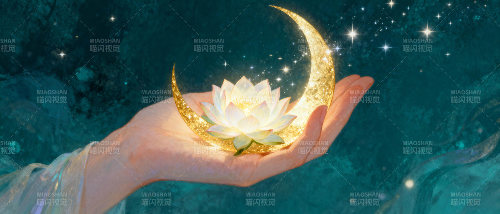 月光莲花掌心绽放图片