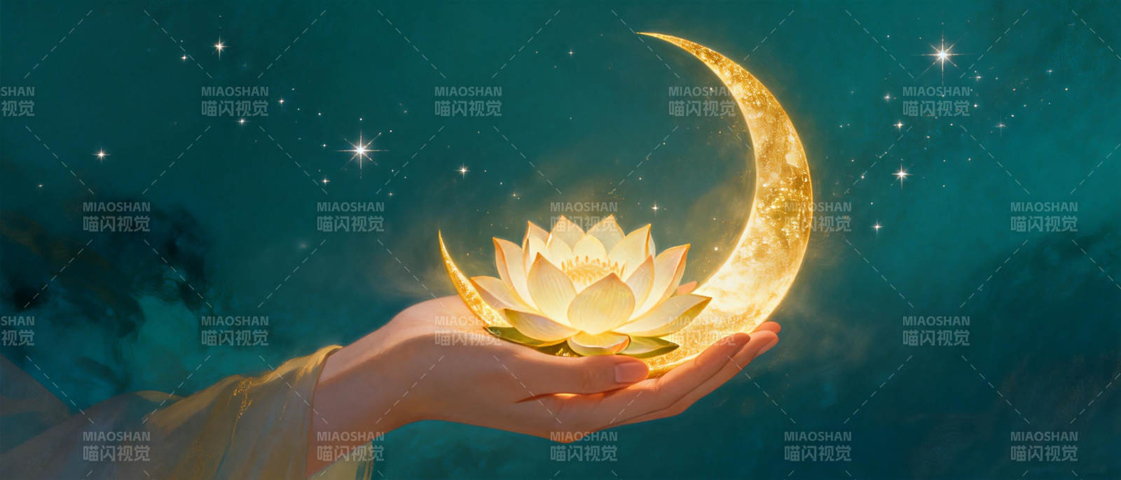 月光莲花手心绽放图片