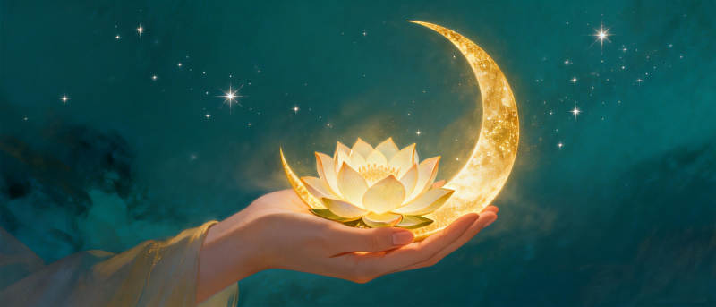 月光莲花手心绽放图片