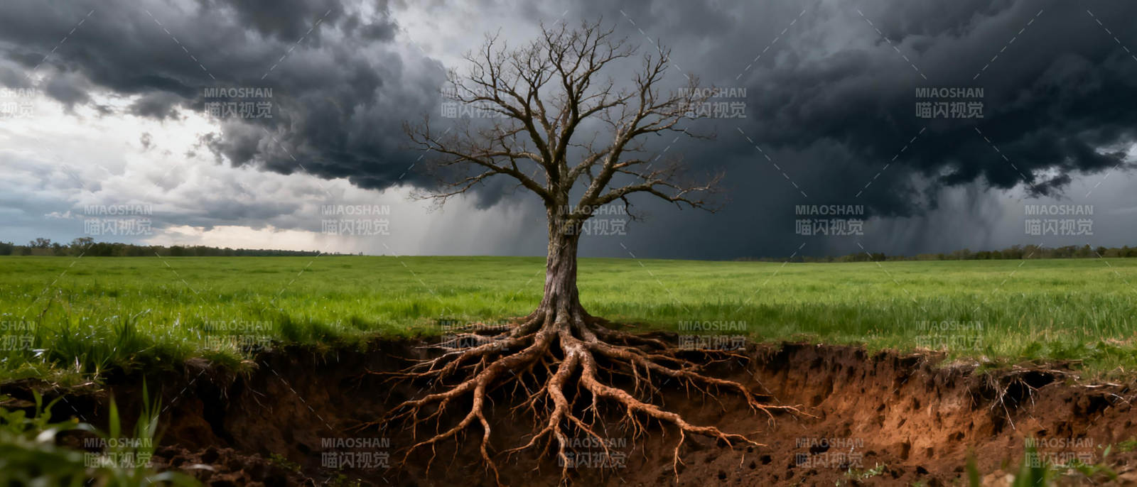 孤树根深 风雨欲来图片