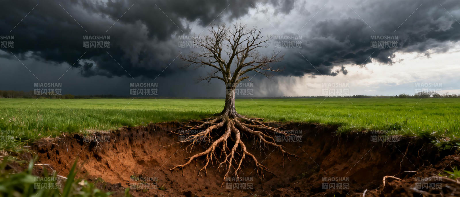 孤树根深 风雨欲来图片