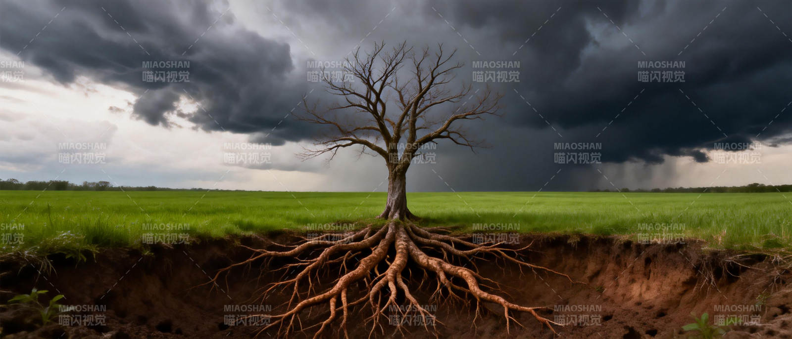 孤树根深 风雨欲来图片