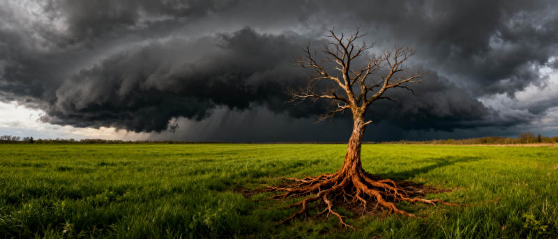 孤树迎风暴图片