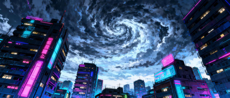 霓虹都市风暴夜图片