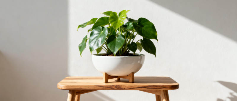 绿植静置木凳上图片