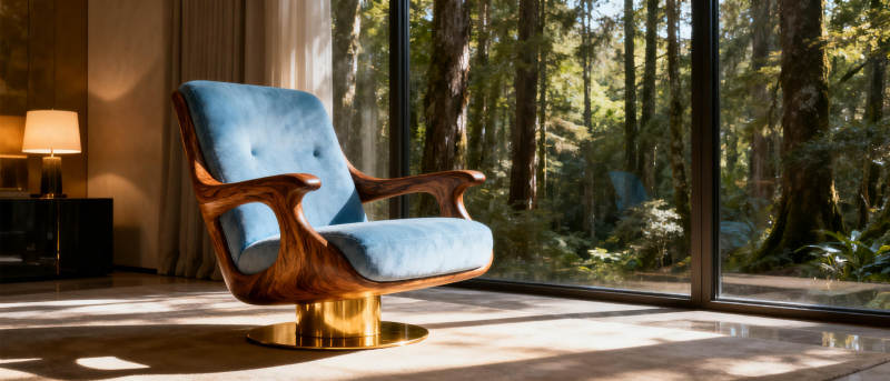 森林中的蓝色扶手椅图片