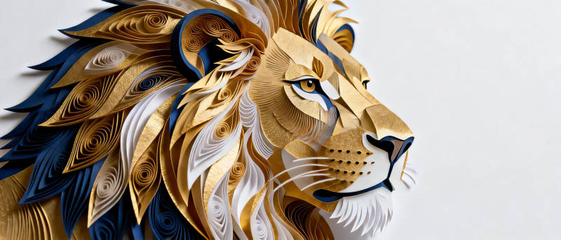 金色雄狮剪纸艺术图片