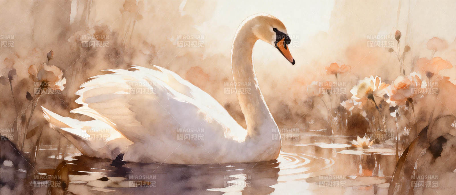 湖畔白鹅静谧图图片