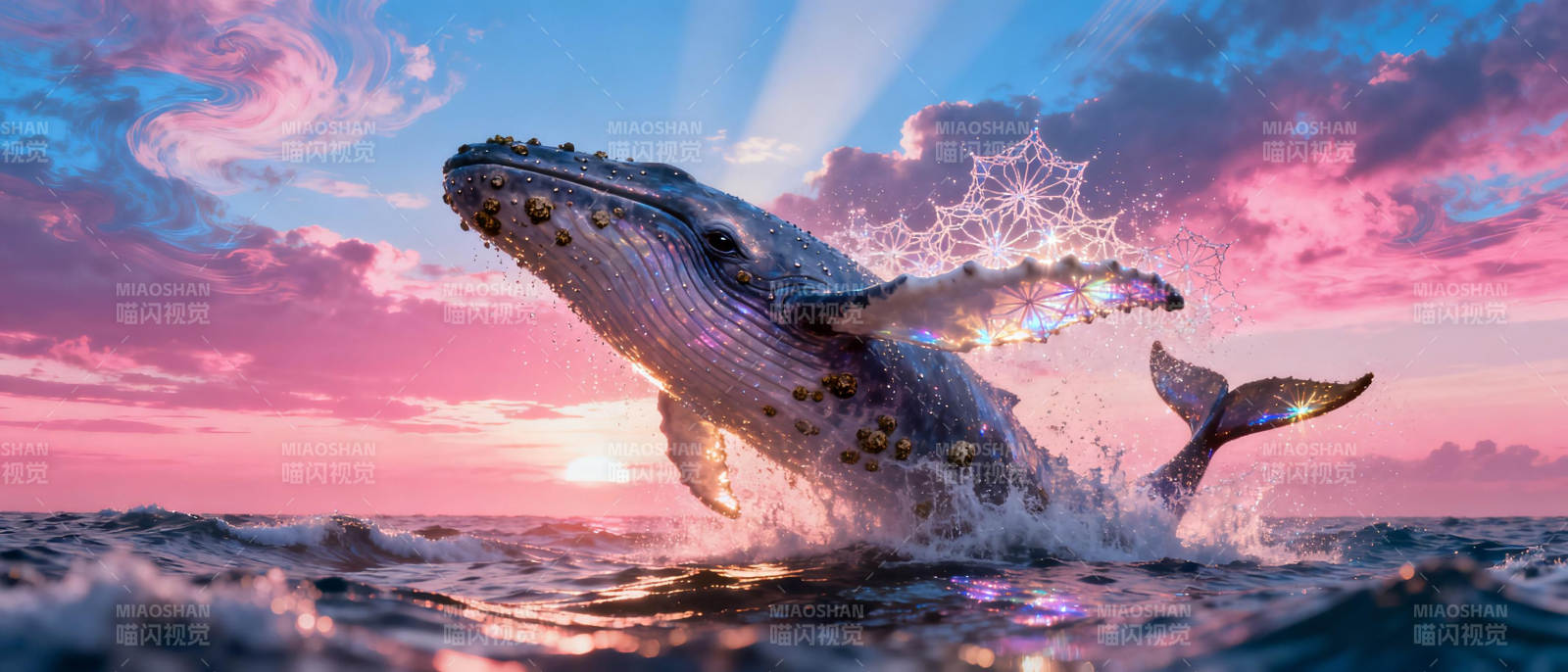 鲸跃夕阳海图片