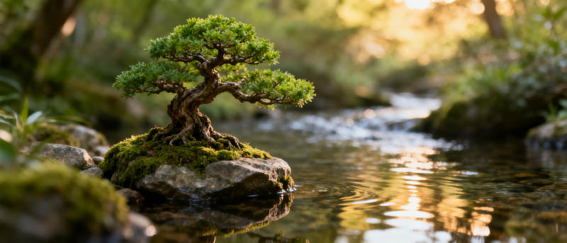 溪畔盆景静谧景图片