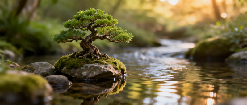 溪畔盆景静谧景图片