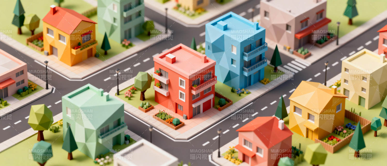 彩色城市模型街景图片