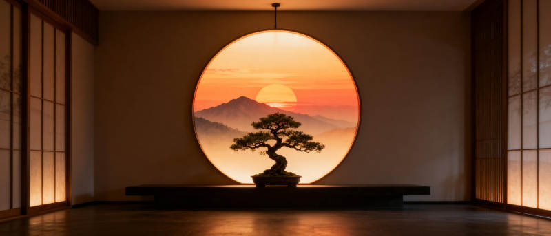 禅意日落盆景图片