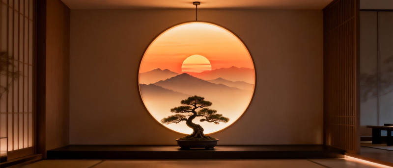 禅意日出盆景图片