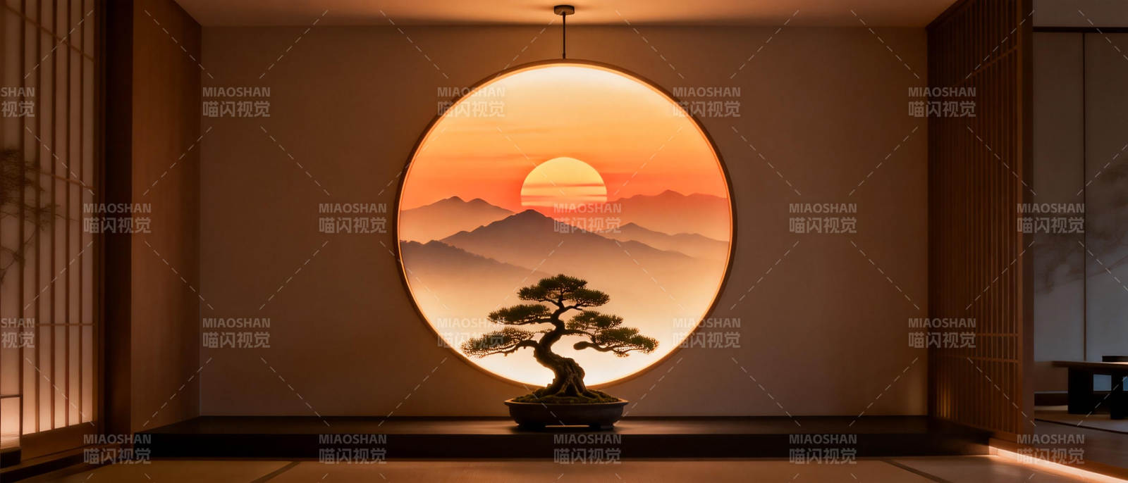 禅意日出盆景图片