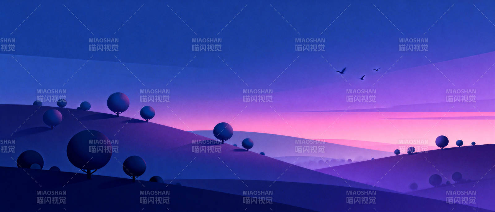 紫夜山丘静谧景图片