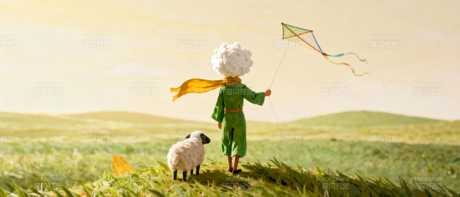 放风筝的小羊与孩子图片