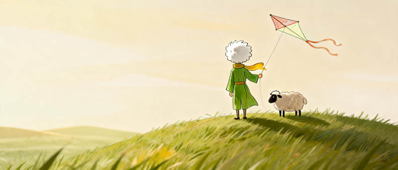 放风筝的老人与羊图片