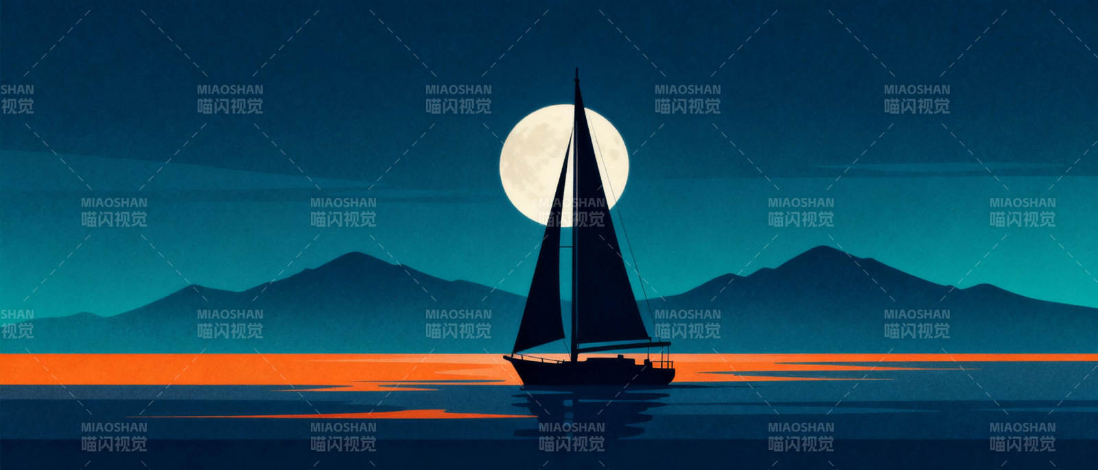 月夜帆影图片