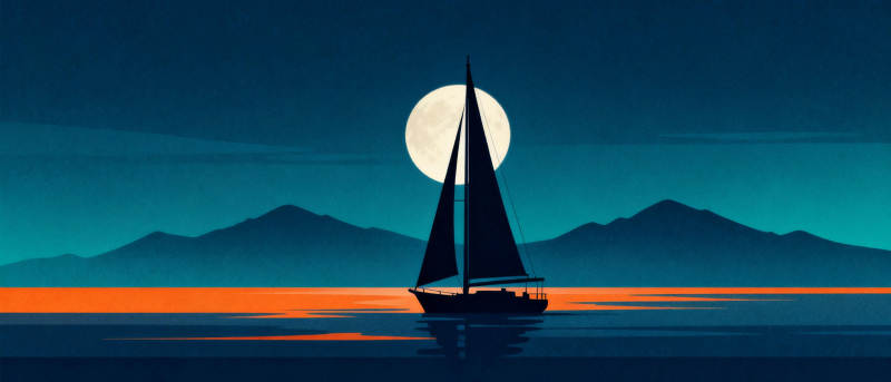 月夜帆影图片