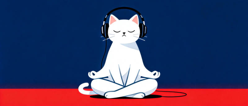 猫戴耳机冥想图片