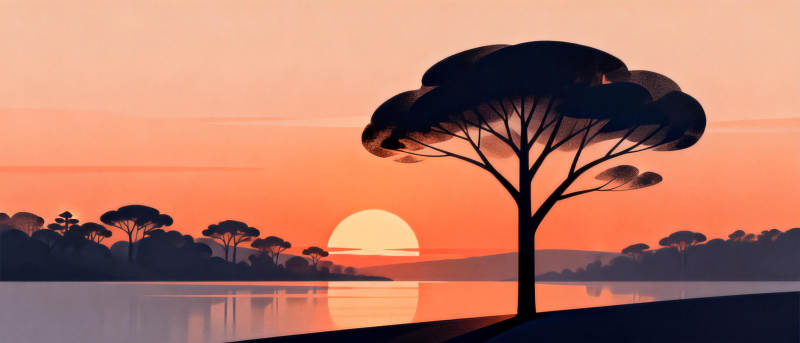 夕阳下的孤树图片