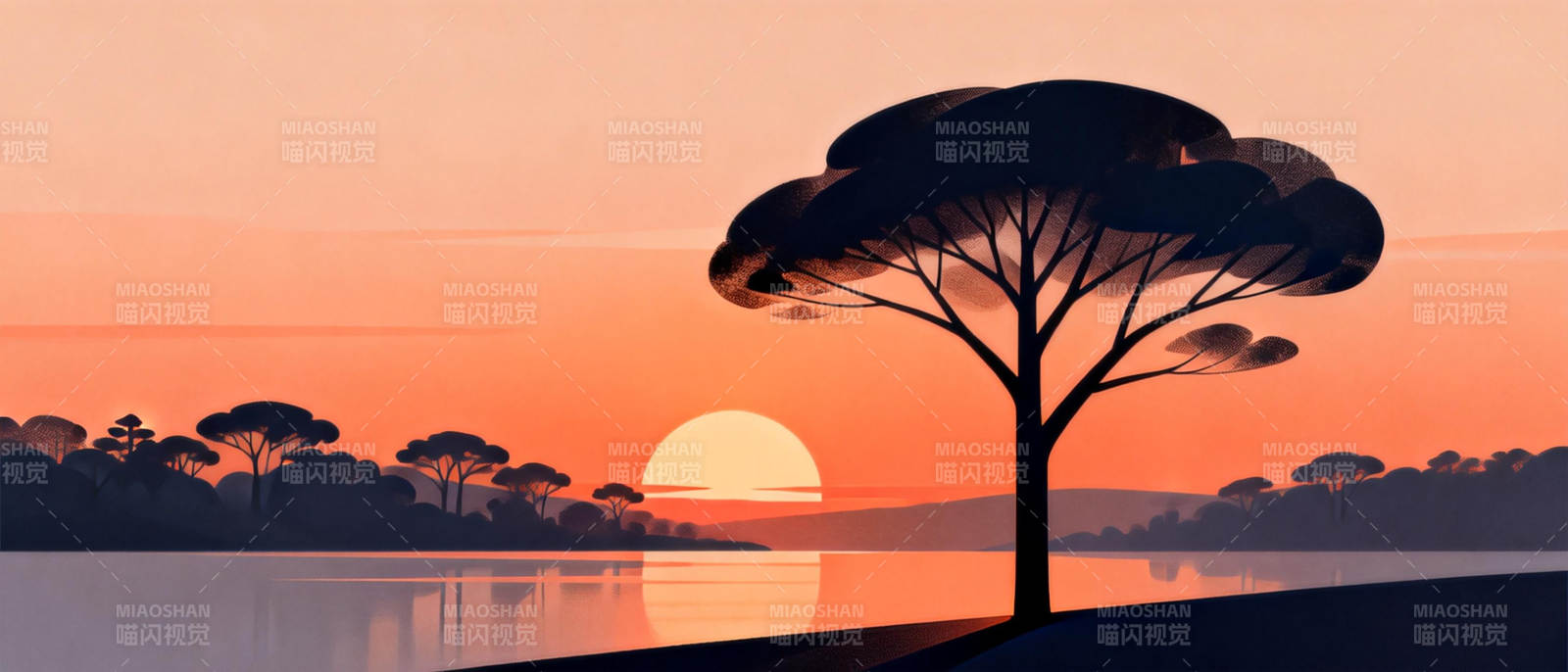 夕阳下的孤树图片