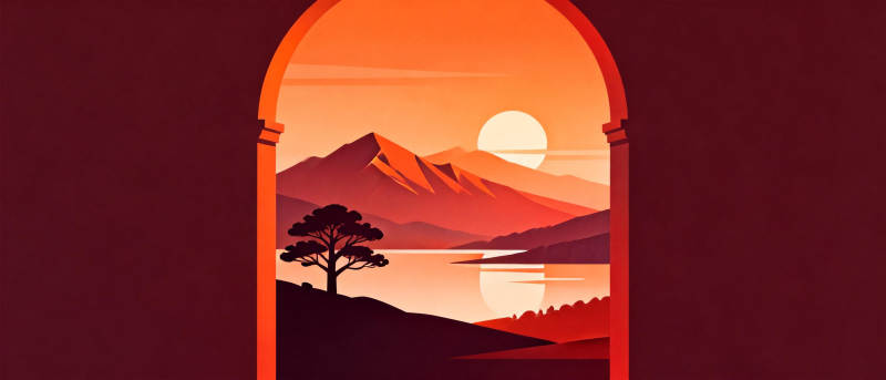 山湖日落图图片