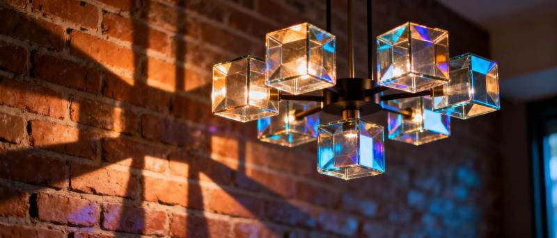 晶莹吊灯映砖墙图片