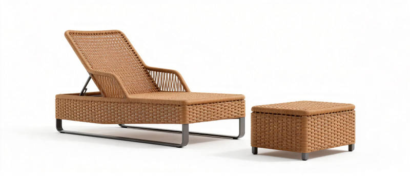 藤编躺椅与脚凳图片