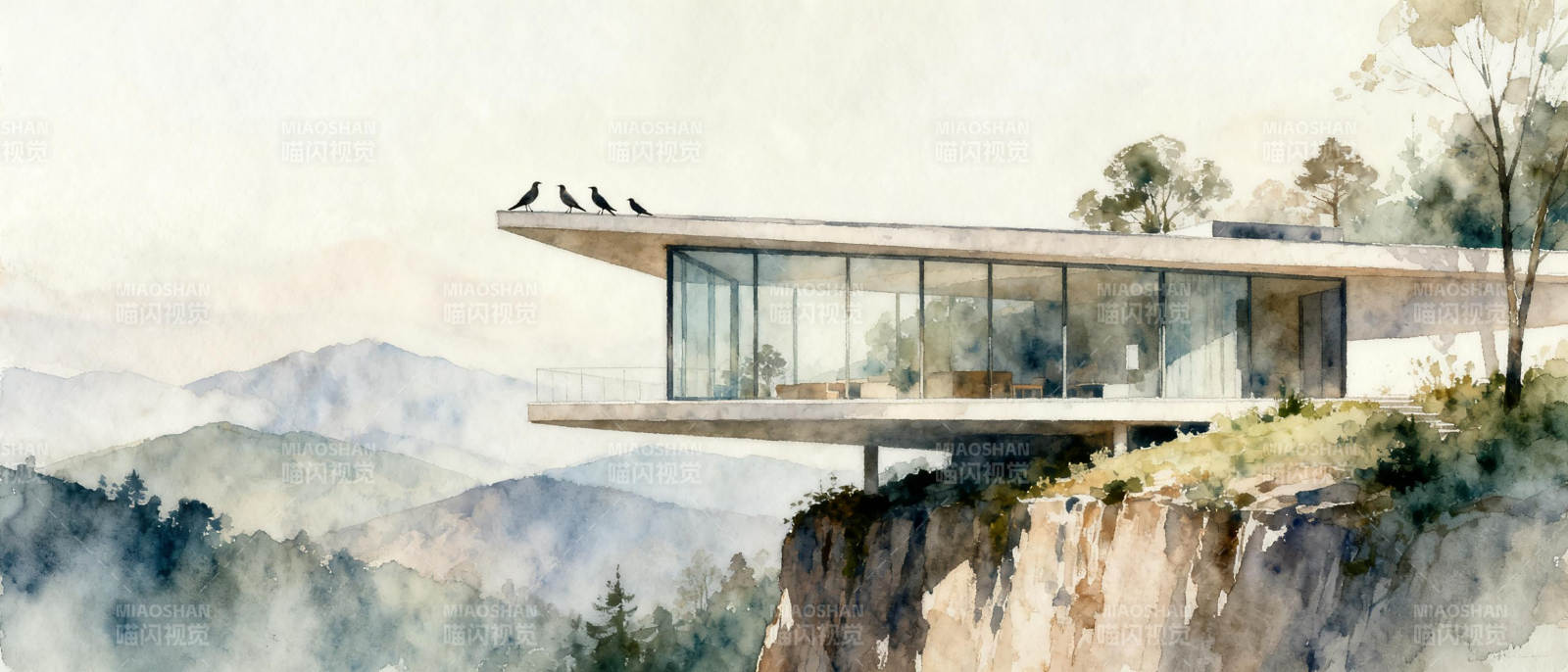 山崖上的现代居所图片