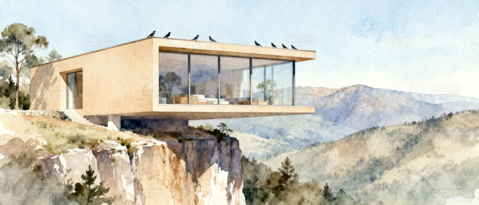 悬崖上的现代居所图片