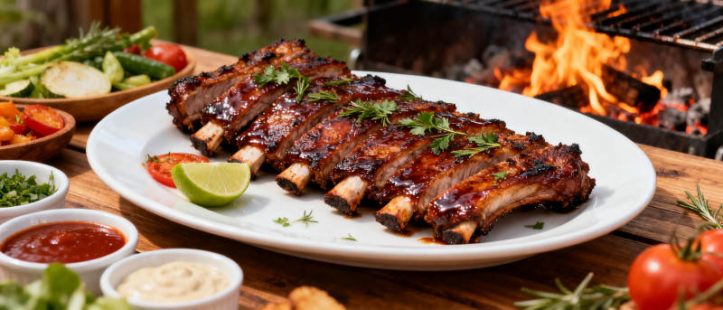烤排骨配蔬菜图片