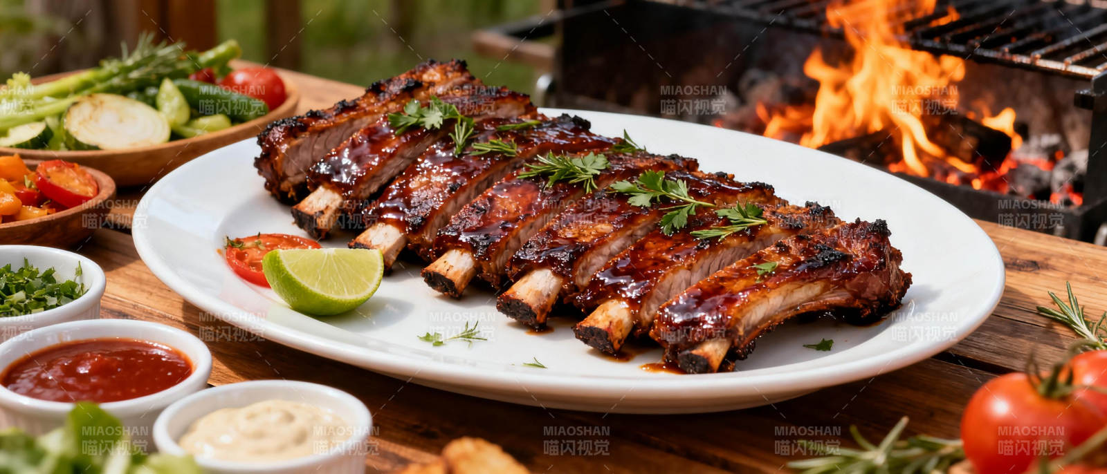 烤排骨配蔬菜图片