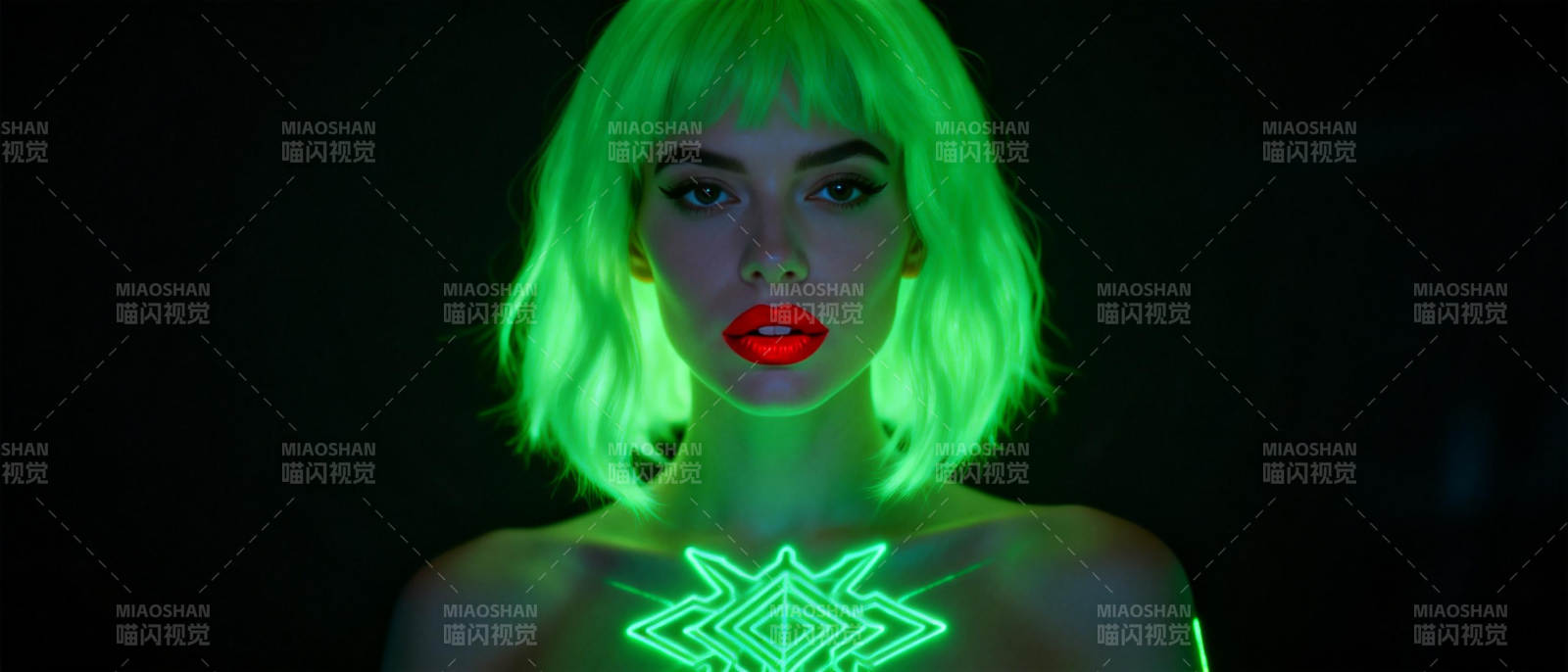 霓虹绿发少女图片