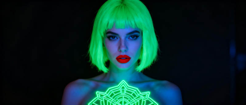 荧光绿发女子图片