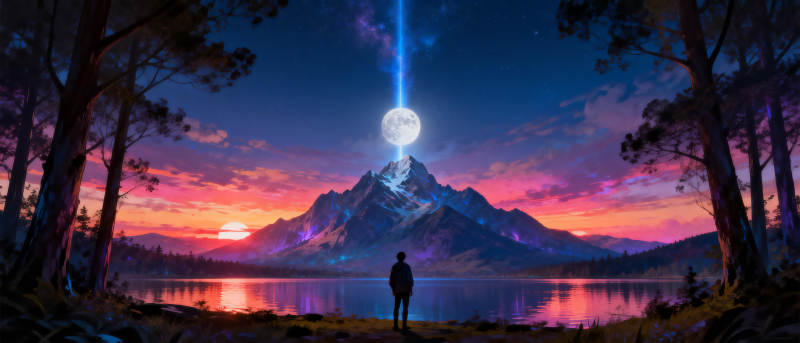 月光山湖夜景图片