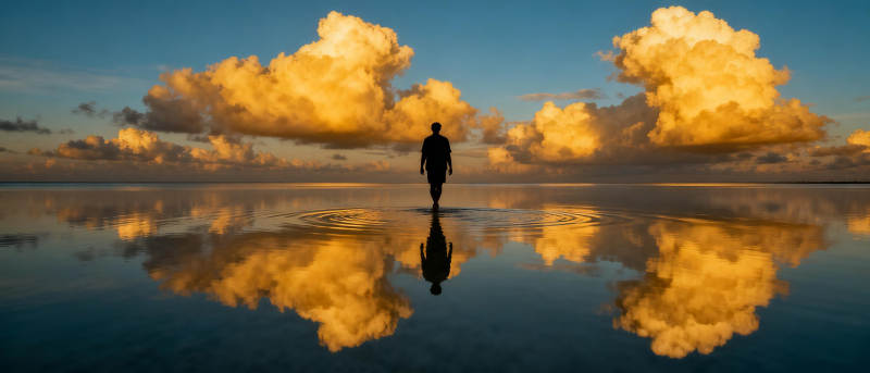 云影倒映 孤影前行图片