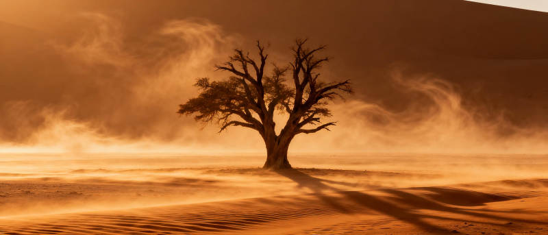 孤树沙海暮色图片